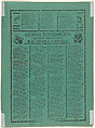 The pantheon of all the skeletons who are eating and drinking in a cemetery (Posada); flanked by skeletons holding scythes (Manilla), José Guadalupe Posada (Mexican, Aguascalientes 1852–1913 Mexico City), Zincograph, type-metal engraving and letterpress on green paper