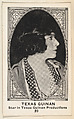 Card 39, Texas Guinan, Star in Texas Guinan Productions, from the Movie Actors and Actresses series (E123), issued by the American Caramel Company, American Caramel Company, Lancaster and York, Pennsylvania  American, Photolithograph