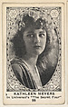 Card 99, Kathleen Meyers, In Universal's "The Secret Four," from the Movie Actors and Actresses series (E123), issued by the American Caramel Company, American Caramel Company, Lancaster and York, Pennsylvania  American, Photolithograph