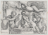 Four Putti Making and Drinking Wine, Guercino (Giovanni Francesco Barbieri)  Italian, Etching
