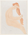 "Avec des gestes lents et charmants, Clara lissa l'or roux de ses cheveux...", Auguste Rodin French, Color lithograph