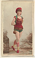 Actress in red and white striped knee socks, from Stars of the Stage, Second Series (N130) issued by Duke Sons & Co. to promote Honest Long Cut Tobacco, W. Duke, Sons & Co. American, Commercial color lithograph