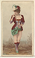 Actress wearing wide green sash with large bow, from Stars of the Stage, Second Series (N130) issued by Duke Sons & Co. to promote Honest Long Cut Tobacco, W. Duke, Sons & Co. American, Commercial color lithograph