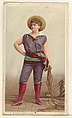 Actress wearing costume with wide sash and holding long rope, from Stars of the Stage, Second Series (N130) issued by Duke Sons & Co. to promote Honest Long Cut Tobacco, W. Duke, Sons & Co. American, Commercial color lithograph