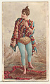 Actress wearing blanket and standing on fur rug, from Stars of the Stage, Second Series (N130) issued by Duke Sons & Co. to promote Honest Long Cut Tobacco, W. Duke, Sons & Co. American, Commercial color lithograph