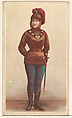 Actress wearing military helmet, from Stars of the Stage, Second Series (N130) issued by Duke Sons & Co. to promote Honest Long Cut Tobacco, W. Duke, Sons & Co. American, Commercial color lithograph