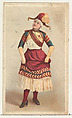 Actress lifting long skirt to dance, from Stars of the Stage, Second Series (N130) issued by Duke Sons & Co. to promote Honest Long Cut Tobacco, W. Duke, Sons & Co. American, Commercial color lithograph