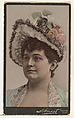 Actress wearing elaborate hat with flowers, from Stars of the Stage, Third Series (N131) issued by Duke Sons & Co. to promote Honest Long Cut Tobacco, W. Duke, Sons & Co.  American, Commercial color lithograph
