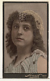 Actress wearing cloth headpiece embellished with silver coins, from Stars of the Stage, Third Series (N131) issued by Duke Sons & Co. to promote Honest Long Cut Tobacco, W. Duke, Sons & Co.  American, Commercial color lithograph
