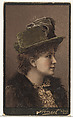 Actress in profile wearing green velvet hat, from Stars of the Stage, Third Series (N131) issued by Duke Sons & Co. to promote Honest Long Cut Tobacco, W. Duke, Sons & Co.  American, Commercial color lithograph