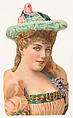 Actress wearing blue hat with pink roses, from Stars of the Stage, Fourth Series (N132) issued by Duke Sons & Co. to promote Honest Long Cut Tobacco, W. Duke, Sons & Co. American, Commercial color lithograph