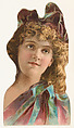 Actress wearing bodice with blue bow on shoulder, from Stars of the Stage, Fourth Series (N132) issued by Duke Sons & Co. to promote Honest Long Cut Tobacco, W. Duke, Sons & Co.  American, Commercial color lithograph