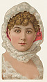 Actress wearing white feathers, from Stars of the Stage, Fourth Series (N132) issued by Duke Sons & Co. to promote Honest Long Cut Tobacco, W. Duke, Sons & Co.  American, Commercial color lithograph