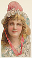 Actress wearing hat with pink feathers and ribbon, from Stars of the Stage, Fourth Series (N132) issued by Duke Sons & Co. to promote Honest Long Cut Tobacco, W. Duke, Sons & Co.  American, Commercial color lithograph