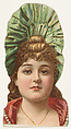 Actress wearing green cloth hat, from Stars of the Stage, Fourth Series (N132) issued by Duke Sons & Co. to promote Honest Long Cut Tobacco, W. Duke, Sons & Co.  American, Commercial color lithograph