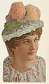Actress wearing green hat with pink feathers, from Stars of the Stage, Fourth Series (N132) issued by Duke Sons & Co. to promote Honest Long Cut Tobacco, W. Duke, Sons & Co.  American, Commercial color lithograph