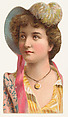Actress wearing brimmed hat with white feather, from Stars of the Stage, Fourth Series (N132) issued by Duke Sons & Co. to promote Honest Long Cut Tobacco, W. Duke, Sons & Co. American, Commercial color lithograph