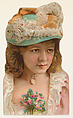 Actress wearing floral bouquet at neckline, from Stars of the Stage, Fourth Series (N132) issued by Duke Sons & Co. to promote Honest Long Cut Tobacco, W. Duke, Sons & Co. American, Commercial color lithograph