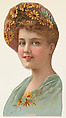 Actress wearing hat decorated with daisies, from Stars of the Stage, Fourth Series (N132) issued by Duke Sons & Co. to promote Honest Long Cut Tobacco, W. Duke, Sons & Co. American, Commercial color lithograph