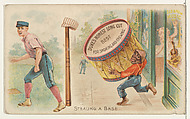 Stealing a Base, from the Talk of the Diamond set (N135) issued by Duke Sons & Co., a branch of the American Tobacco Company, W. Duke, Sons & Co. , American, Commercial color lithograph