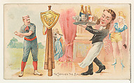 He Serves the Ball, from the Talk of the Diamond set (N135) issued by Duke Sons & Co., a branch of the American Tobacco Company, W. Duke, Sons & Co. , American, Commercial color lithograph
