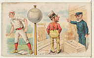 Left on Base, from the Talk of the Diamond set (N135) issued by Duke Sons & Co., a branch of the American Tobacco Company, W. Duke, Sons & Co. , American, Commercial color lithograph