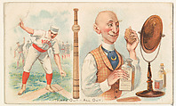 Out- All Out, from the Talk of the Diamond set (N135) issued by Duke Sons & Co., a branch of the American Tobacco Company, W. Duke, Sons & Co. , American, Commercial color lithograph