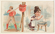 A Heavy Batter, from the Talk of the Diamond set (N135) issued by Duke Sons & Co., a branch of the American Tobacco Company, W. Duke, Sons & Co. , American, Commercial color lithograph