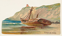 Wreck on Shore, from the Types of Vessels series (N139) issued by Duke Sons & Co. to promote Honest Long Cut Tobacco, W. Duke, Sons & Co.  American, Commercial color lithograph