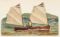Racing Canoe, from the Types of Vessels series (N139) issued by Duke Sons & Co. to promote Honest Long Cut Tobacco, W. Duke, Sons & Co.  American, Commercial color lithograph