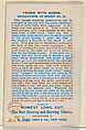 Number 3, Transfixed Cards, from the Tricks with Cards series (N138) issued by W. Duke, Sons & Co. to promote Honest Long Cut Tobacco, Issued by W. Duke, Sons &amp; Co. (New York and Durham, N.C.), Commercial color lithograph