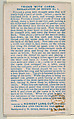 Number 22, A Penetrative Eye, from the Tricks with Cards series (N138) issued by W. Duke, Sons & Co. to promote Honest Long Cut Tobacco, Issued by W. Duke, Sons &amp; Co. (New York and Durham, N.C.), Commercial color lithograph