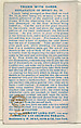 Number 23, Carte Vivante, from the Tricks with Cards series (N138) issued by W. Duke, Sons & Co. to promote Honest Long Cut Tobacco, Issued by W. Duke, Sons &amp; Co. (New York and Durham, N.C.), Commercial color lithograph