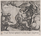 Plate 132: Jupiter Changing the Cercopians into Monkeys (Cercopes bonorum insidiatores in Simias Iupiter transformat), from Ovid's 'Metamorphoses', Antonio Tempesta  Italian, Etching