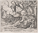 Plate 105: Diane Killing Chione (Chione ob linguae procacitatem a Diana transfigitur), from Ovid's 'Metamorphoses', Antonio Tempesta Italian, Etching