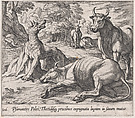 Plate 106: Peleus's Cattle, ad the Sea Wolf Turned to Marble (Psamantes Pelei, Thetidisq precibus expugnata lupum in saxum mutat), from Ovid's 'Metamorphoses', Antonio Tempesta  Italian, Etching