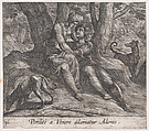 Plate 96: Venus and Adonis Embracing (Perditè a Venere adamatur Adonis), from Ovid's 'Metamorphoses', Antonio Tempesta  Italian, Etching