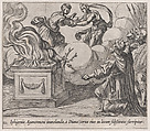 Plate 112: Agamemnon Sacrificing Iphigenia (Iphigenia Agamemnoni immolanda, à Diana (cerva eius in locum substituta) surripitur), from Ovid's 'Metamorphoses', Antonio Tempesta  Italian, Etching