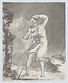 Male with a staff in a storm (recto). Anatomical studies of a foot (verso), William Hamilton  British, Recto: pen and black ink, brush and gray wash, over graphite<br/>Verso: pen and brown ink