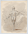 A figure in armor, William Hamilton  British, Pen and brown ink, brush and brown wash, over graphite