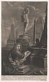Portrait of Hadriaan Beverland Drawing a Sculpture of the Callipygian Venus, Isaac Beckett  British, Mezzotint; second state of three