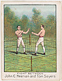 Fight between John C. Heenan and Tom Sayers, from the Champion Athlete and Prize Fighter series (T220), issued by Mecca and Tolstoi Cigarettes, Mecca Cigarettes, Commercial color lithograph
