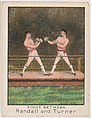 Fight between Randall and Turner, from the Champion Athlete and Prize Fighter series (T220), issued by Mecca and Tolstoi Cigarettes, Mecca Cigarettes, Commercial color lithograph