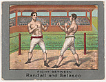 Fight Between Randall and Belasco, from the Champion Athlete and Prize Fighter series (T220), issued by Mecca and Tolstoi Cigarettes, Mecca Cigarettes, Commercial color lithograph