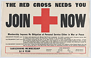 The Red Cross Needs You: Join Now, American Red Cross American, Commercial color lithograph