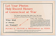 Let your photos help record history of Connecticut at war, Connecticut State Council of Defense American, Commercial color lithograph