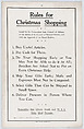 Rules for Christmas Shopping, Connecticut State Council of Defense  American, Commercial color lithograph