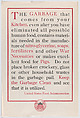 Keep the garbage clean and see that it is utilized, United States Food Administration American, Commercial color lithograph