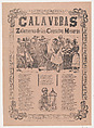 Skeletons (calaveras) dancing and drinking, relating to the coquettish waitress, corrido in bottom section, José Guadalupe Posada  Mexican, Type-metal engraving, zincograph and letterpress on tan paper