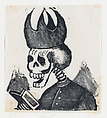 A skeleton wearing a bishop's mitre reading a book (vignette for the feast of the dead), José Guadalupe Posada Mexican, Type-metal engraving